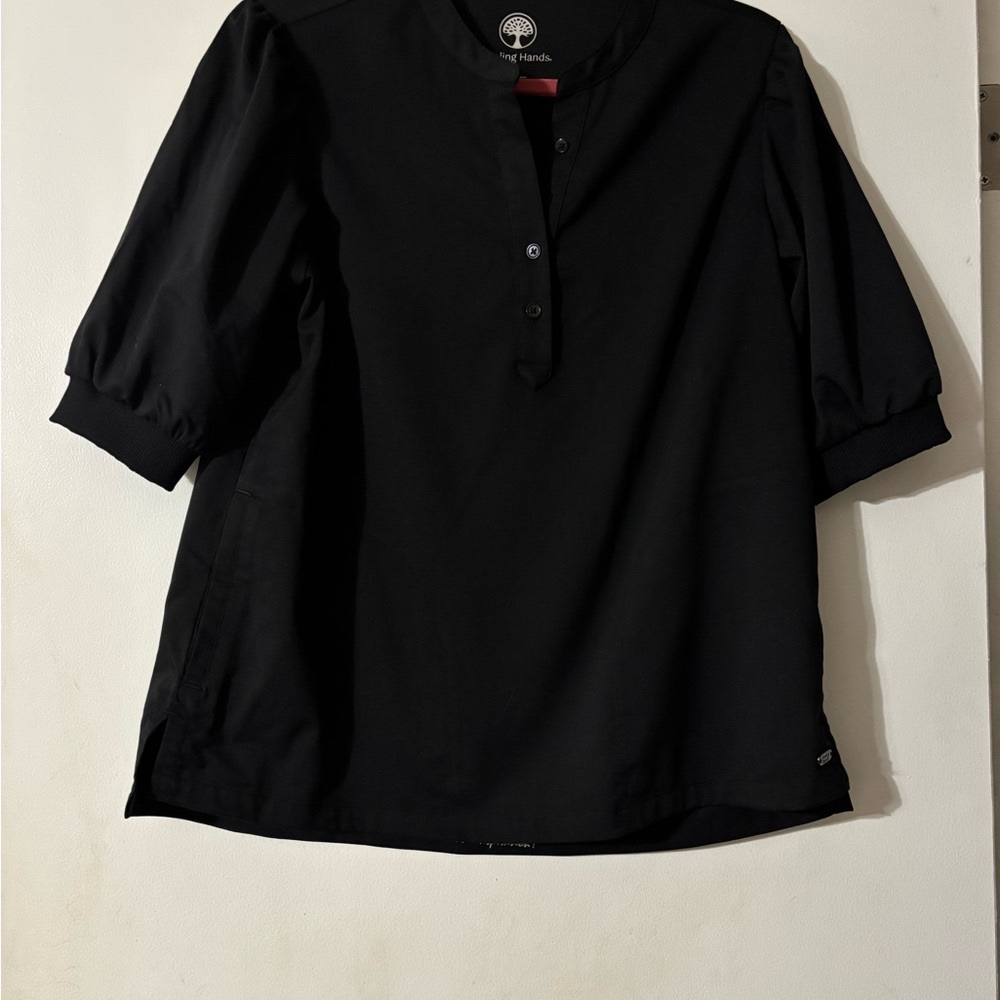 Healing Hands Black Scrub Top Special Edition/Extra Button/Size M